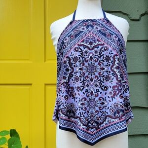 Kona Sol Halter Tankini Top Size L Boho Bandana Print Removable Pads